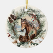 Paarden boerderij dierenkerst pinecone krans keramisch ornament (Voorkant)