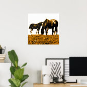 Paarden Bruin Geel Pop Art Vierkant Poster (Thuiskantoor)