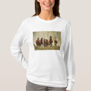 Paarden cresting kleine heuvel tijdens afronding t-shirt