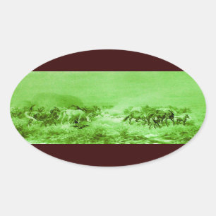 PAARDEN die, Antiek Lichtgroen Ovaal WEIDEN Ovale Sticker