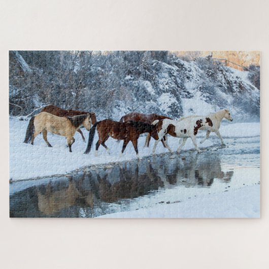 Paarden die de Creek passeren Legpuzzel (Horizontaal)