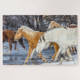 Paarden die de stroom passeren legpuzzel
