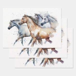 Paarden die door de Waterverf lopen Inpakpapier Vel