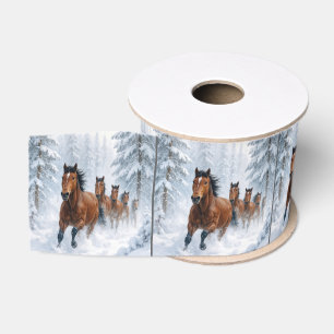 Paarden die door een besneeuwd bos rennen grosgrain lint