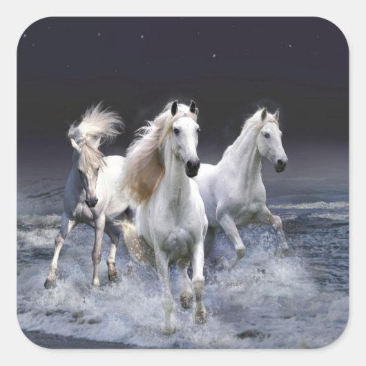 Paarden die lopen met kussens vierkante sticker (Voorkant)