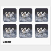 Paarden die lopen met kussens vierkante sticker (Vel)