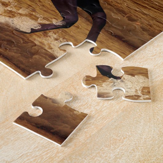 Paarden die op de oceaanzonsondergang lopen legpuzzel (Zijkant)