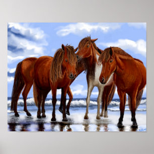 Paarden die op het strand Poster staan
