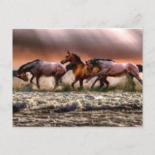 Paarden die rennen in oceaangolven Schilderij Briefkaart