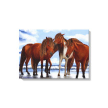 Paarden die staan op doorgesneden doek