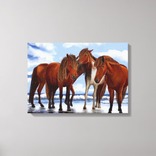 Paarden die staan op doorgesneden doek canvas afdruk