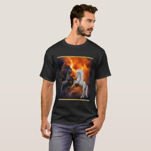 Paarden die vechten in een slecht bliksemstorm t-shirt