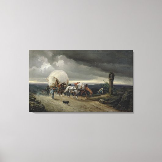 Paarden Drawing Carts up a Hill, 1856 Canvas Afdruk (Voorkant)