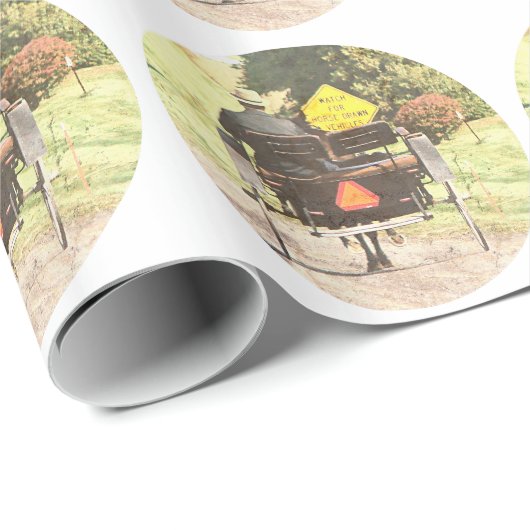 Paarden Drawn Vechicles, Amish Horse and Buggy Cadeaupapier (Rol Hoek)