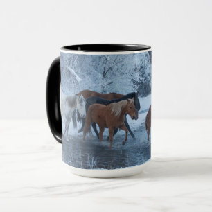 Paarden drijven in de winter mok