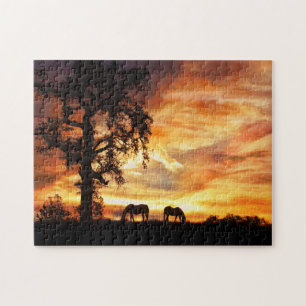 Paarden eikenboom en bruine zonnebank legpuzzel