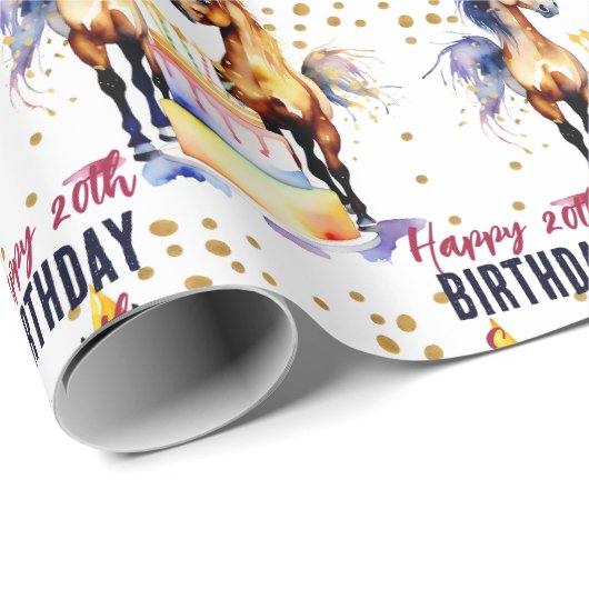 Paarden elegant in feest petten happy birthday cadeaupapier (Rol Hoek)