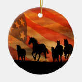 Paarden en Amerikaanse vlag Keramisch Ornament (Voorkant)