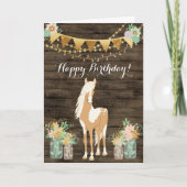  paarden en bloemen Rustic Wood Birthday Kaart (Voorkant)