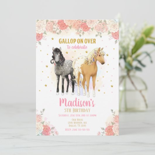  paarden en bloemen - uitnodiging  (Staand voorkant)