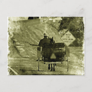 Paarden en Buggy Sepia Grunge Briefkaart