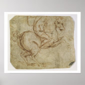 Paarden en Cavalier (pen en inkt op papier) Poster (Voorkant)