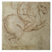 Paarden en Cavalier (pen en inkt op papier) Tegeltje (Voorkant)