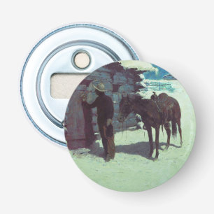 Paarden en cowboy Winter Snow Button Flesopener