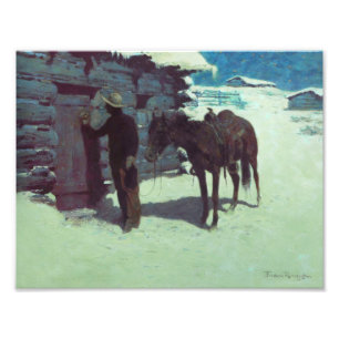 Paarden en cowboy Winter Snow Foto Afdruk