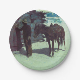 Paarden en cowboy Winter Snow Papieren Bordje