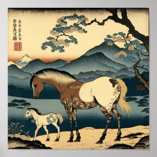 Paarden en dieren: Een arm Afbeelding in Japans Wo Poster (Voorkant)