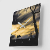 Paarden en eikenbomen in de zon vierkante klok (Hoek)