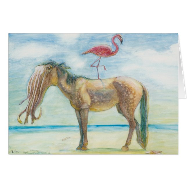 Paarden en Flamingo met Tentacles-kaart (Voorkant Horizontaal)