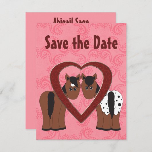 Paarden en hart opslaan Datum bekendmaking Save The Date (Voorkant / Achterkant)