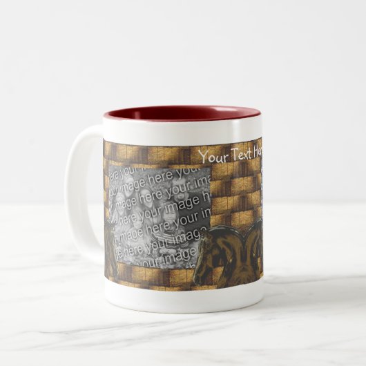 Paarden en Hay Bales persoonlijke foto Tweekleurige Koffiemok (Voorkant links)