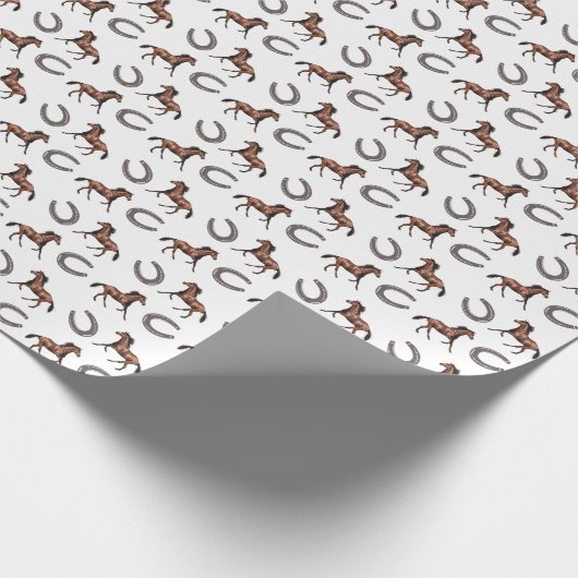 Paarden- en hoefijzer-patroon cadeaupapier (Hoek)