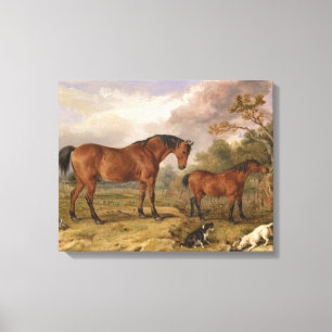 Paarden en honden die schilderen op doek voor deco canvas afdruk