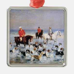 Paarden en honden op het strand in Cleveland Metalen Ornament