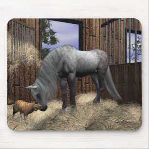 Paarden en kat-mousepad van stille bedrijven muismat