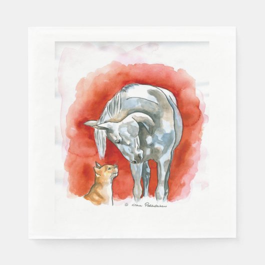 Paarden en kat servetten (Voorkant)
