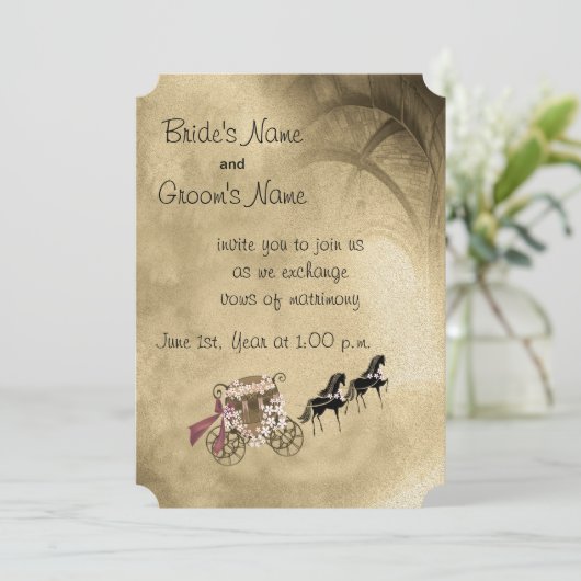 Paarden en koets bruiloft uitnodiging (Staand voorkant)