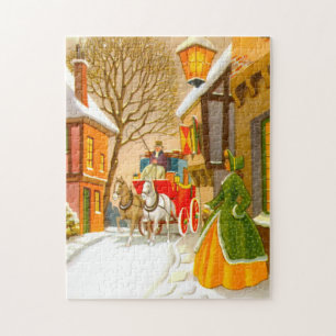 Paarden en onderbroekwagens in de sneeuw legpuzzel