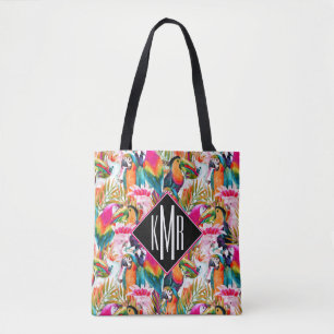 Paarden en palmbladeren   Monogram Tote Bag
