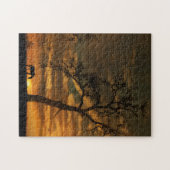 Paarden en reuzeneikenbomen in zonnestralen met wo legpuzzel (Horizontaal)