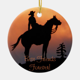 Paarden en Rider Sunset Silhouette Keramisch Ornament