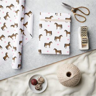 Paarden en Roze Harten Cadeaupapier