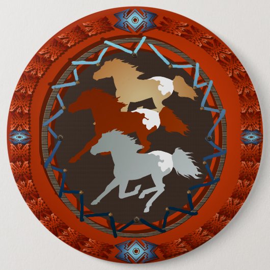 Paarden en schildpadnetten ronde button 6,0 cm (Voorkant)