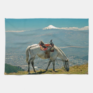 Paarden en vulkaan, Quito, Ecuador Theedoek
