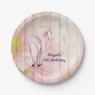 paarden en zeeduivel op Barn Wood Birthday Papieren Bordje