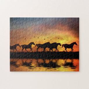 Paarden en zondrennen met water legpuzzel